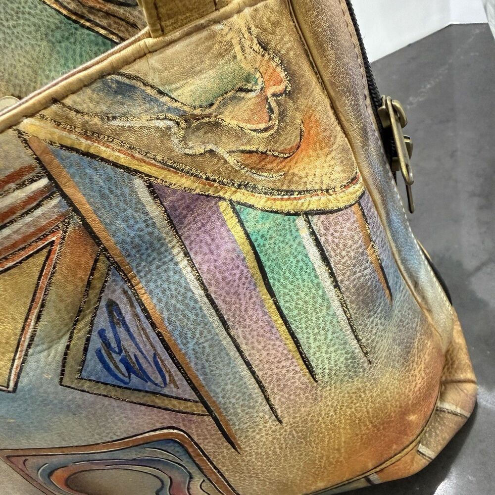 Vintage Aruschka Genuine Leather Artistic Shoulder Bag Crossbody Multicolor - Picture 8 of 14